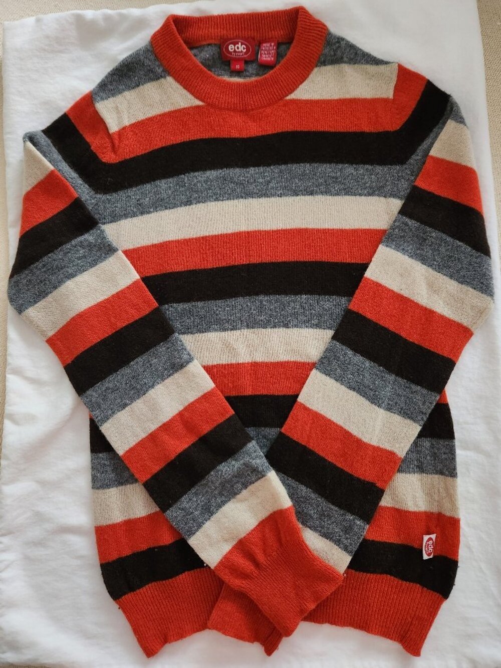 Women's Striped Crewneck Sweater in Orange, Gray, Black, Cream